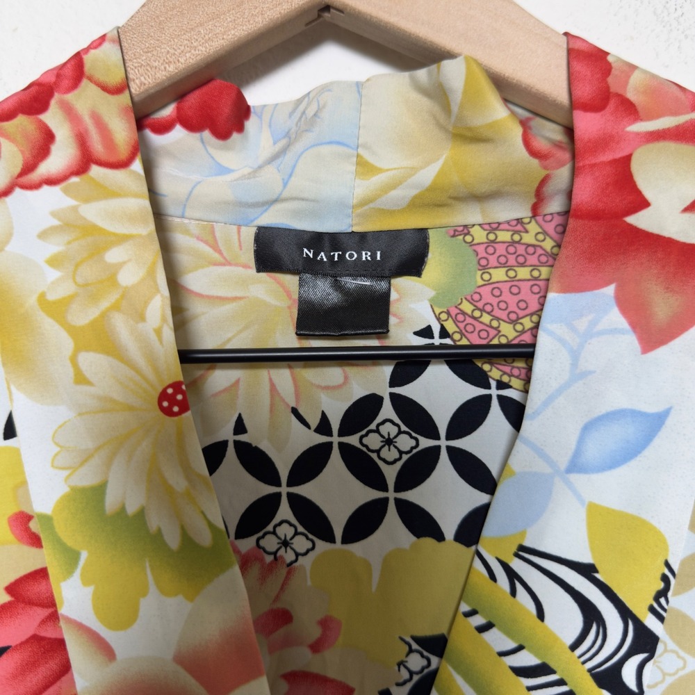 Natori Women Kaftan Maxi House Dress Large Multicolor Floral Asian Inspired Slit - Picture 3 of 12